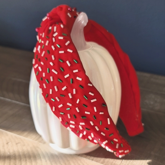 Holiday Sprinkles Beaded Headband in Red - Picture 3 of 5